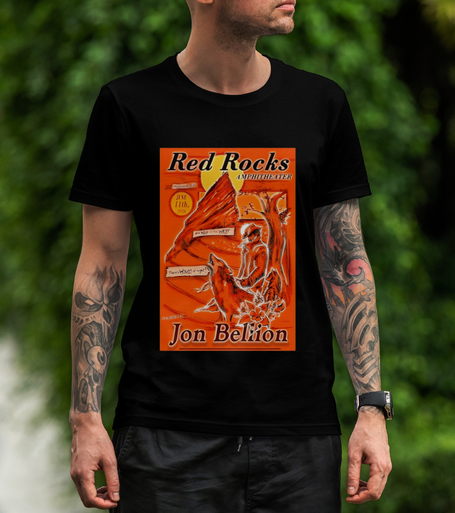 Red Rocks Amphitheater Jon Bellion Concert June 11th 2026 Cowboy And Wolf In Wild West Morrison Colorado T-Shirt