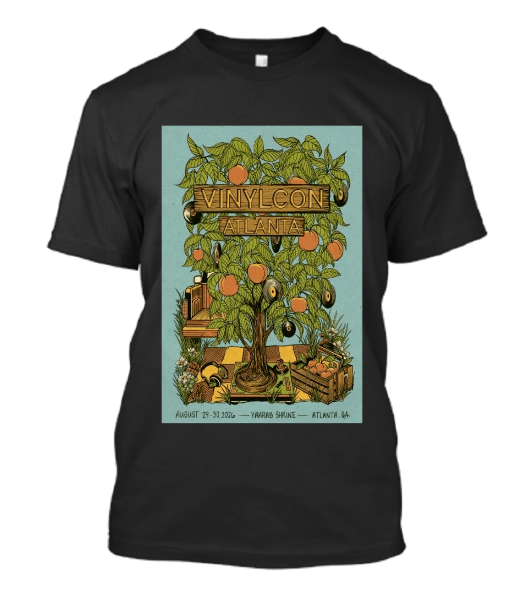 VinylCon Atlanta August 29 30 2026 Yaarab Shrine Georgia Peach Tree Records T-Shirt