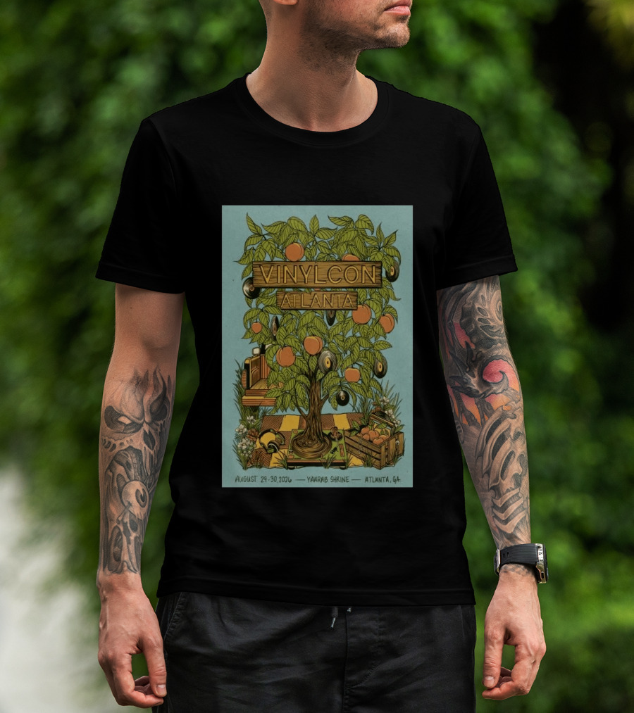 VinylCon Atlanta August 29 30 2026 Yaarab Shrine Georgia Peach Tree Records T-Shirt
