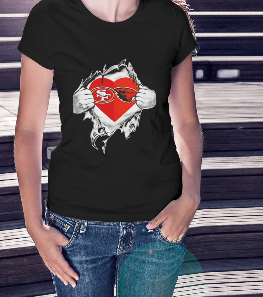 San Francisco 49ers Oregon State Beavers Heart Scratch T-Shirt