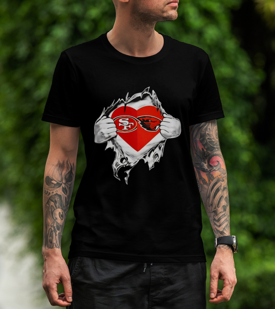 San Francisco 49ers Oregon State Beavers Heart Scratch T-Shirt