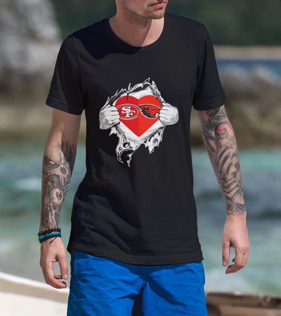 San Francisco 49ers Oregon State Beavers Heart Scratch T-Shirt