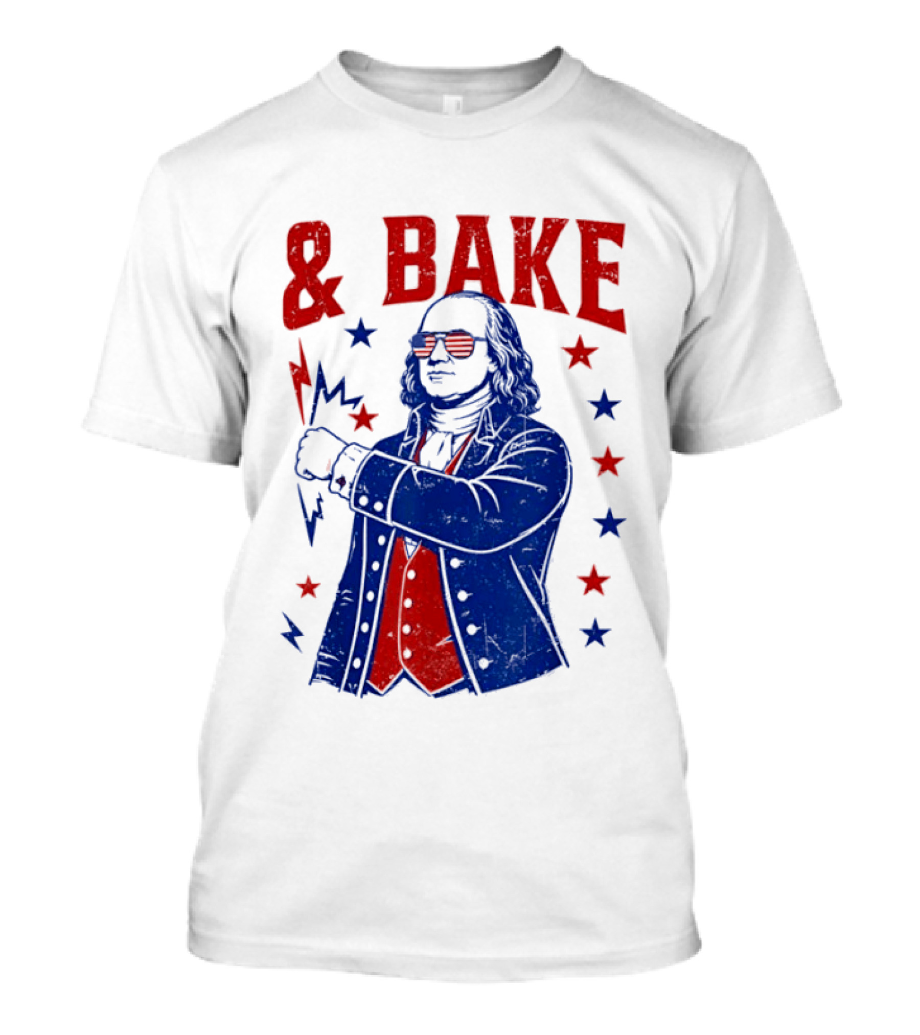 USA Benjamin Franklin Bake American Flag Sunglasses Stars T-Shirt