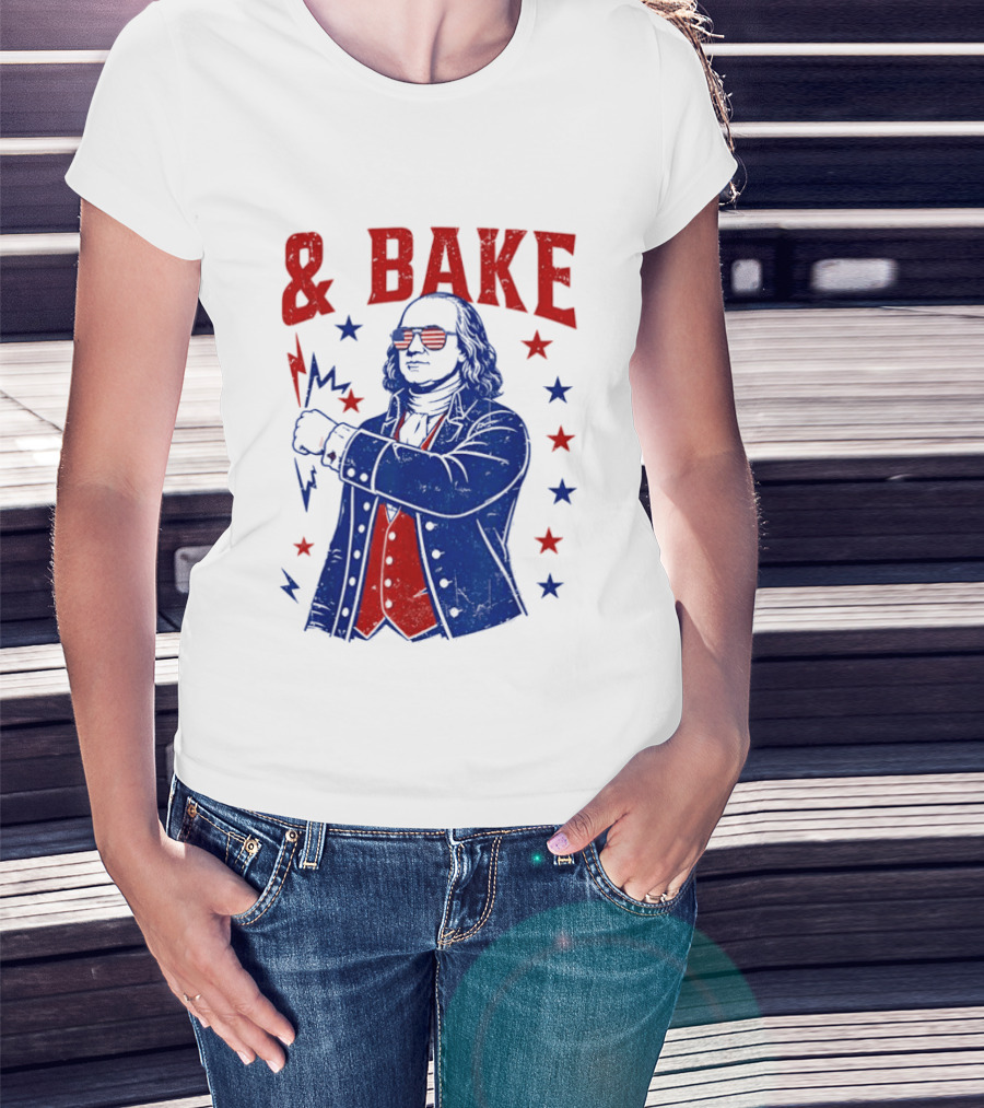 USA Benjamin Franklin Bake American Flag Sunglasses Stars T-Shirt