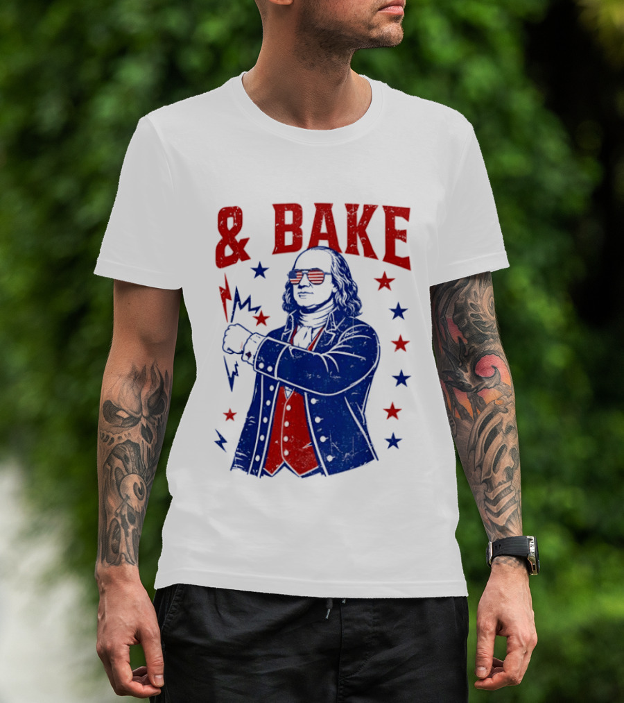 USA Benjamin Franklin Bake American Flag Sunglasses Stars T-Shirt