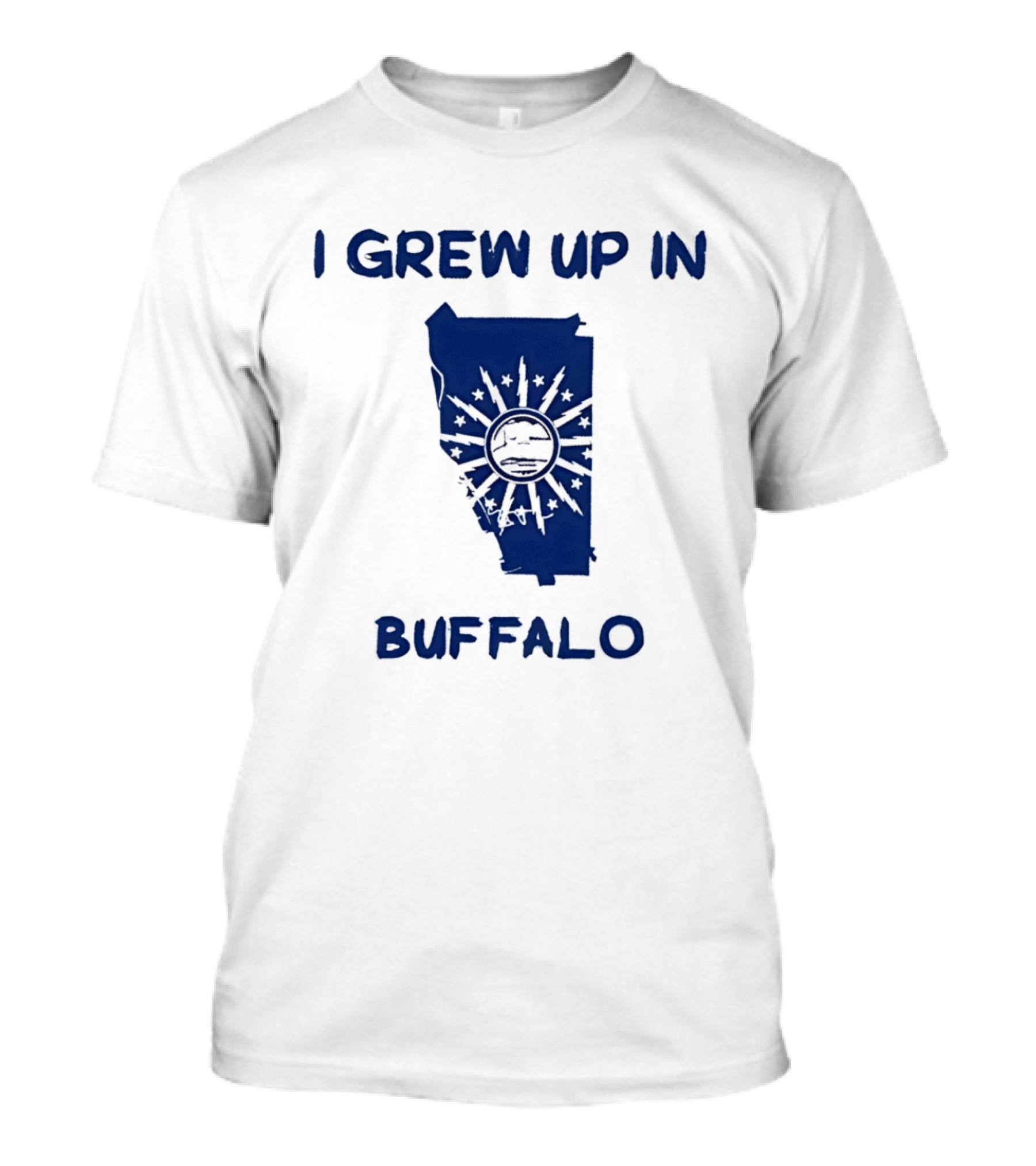 I Grew Up In Buffalo Map With Buffalo Silhouette And Sunburst T-Shirt