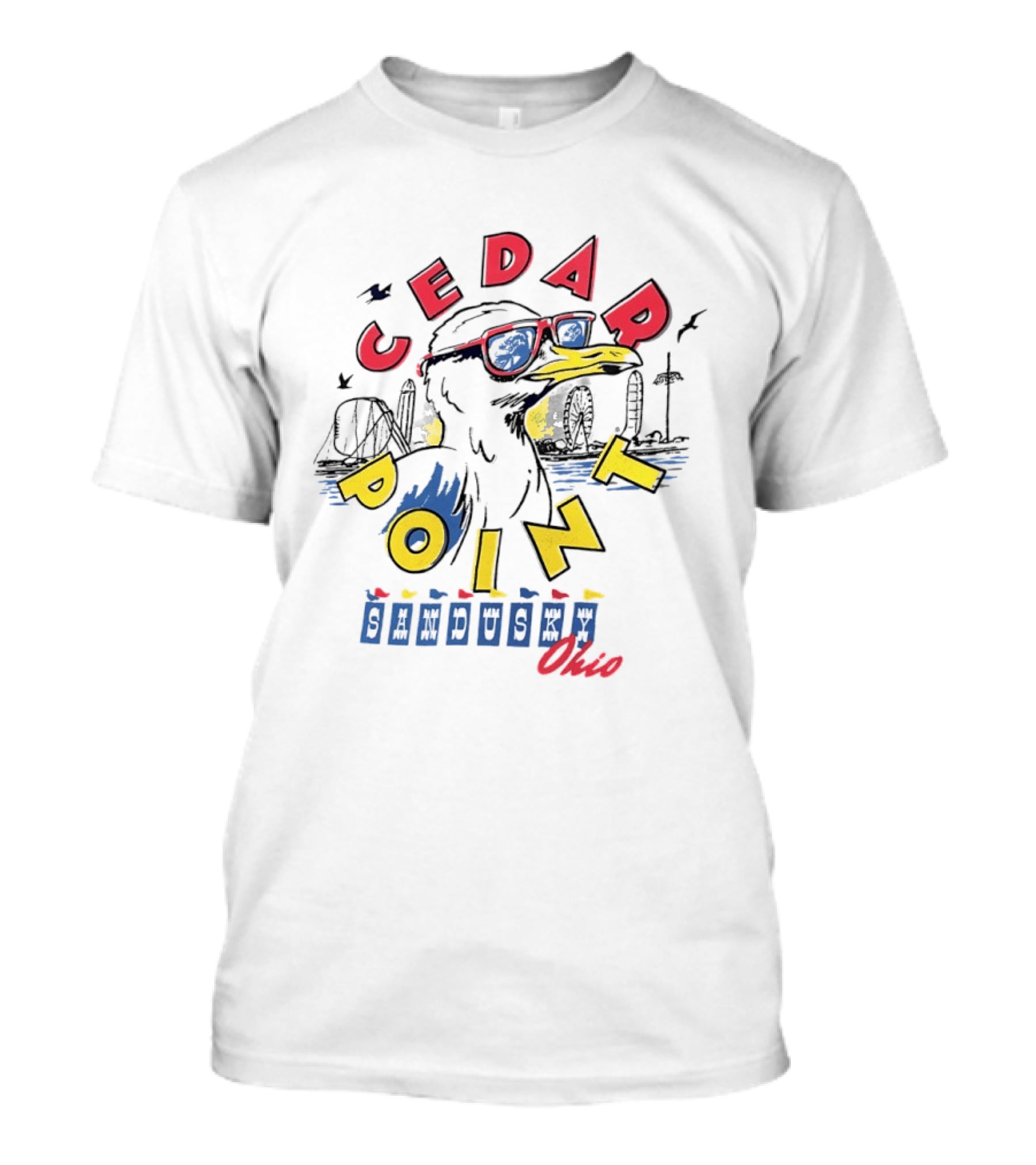 Cedar Point Seagull Sunglasses Sandusky Ohio Retro Amusement Park Vibes T-Shirt