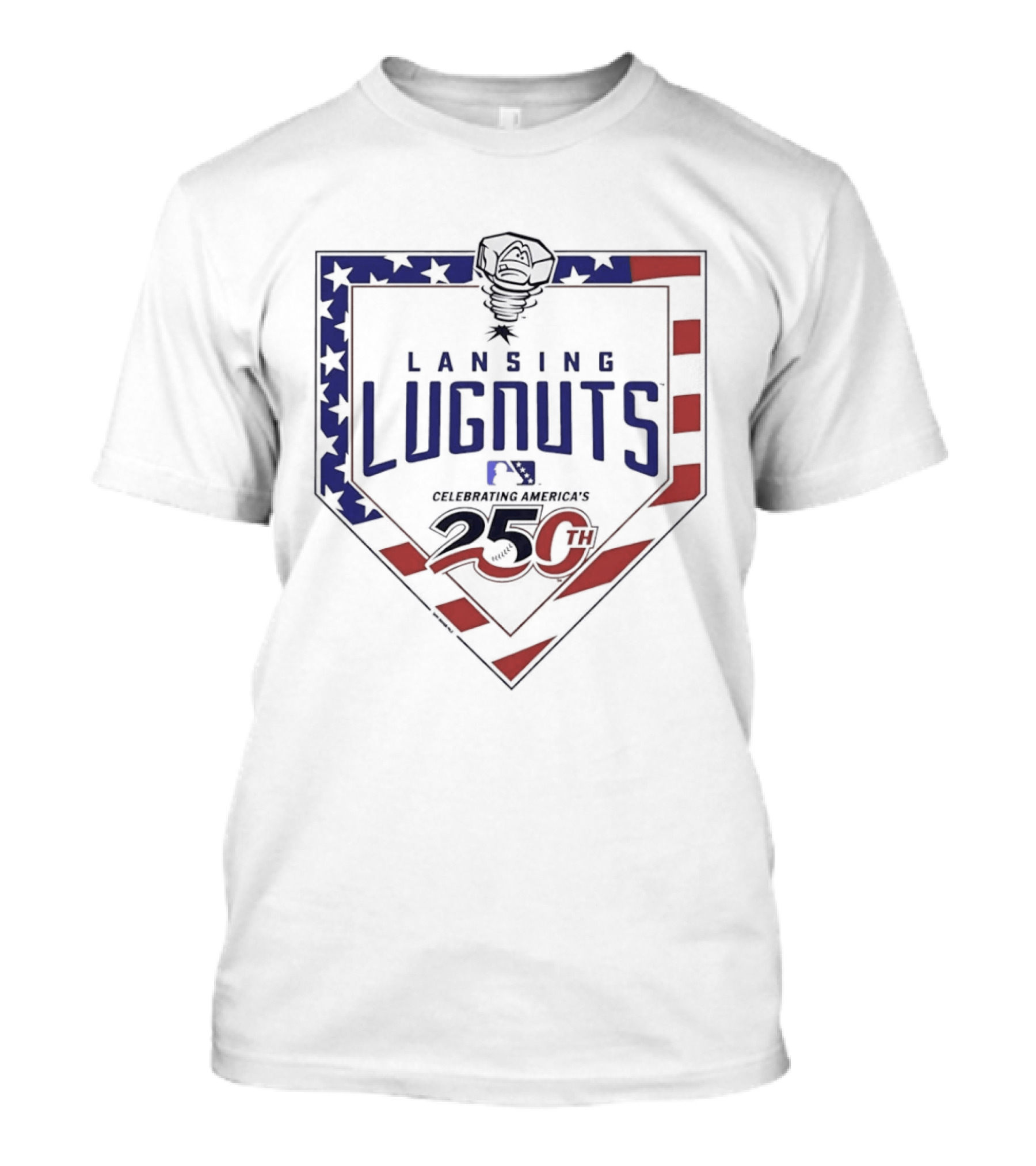 Lansing Lugnuts Celebrating America's 250th Anniversary 25th Logo USA Flag T-Shirt