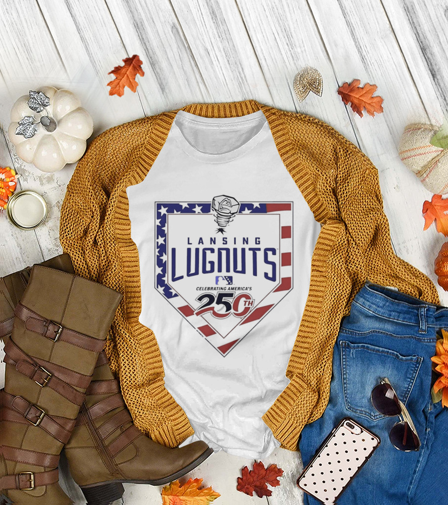 Lansing Lugnuts Celebrating America's 250th Anniversary 25th Logo USA Flag T-Shirt