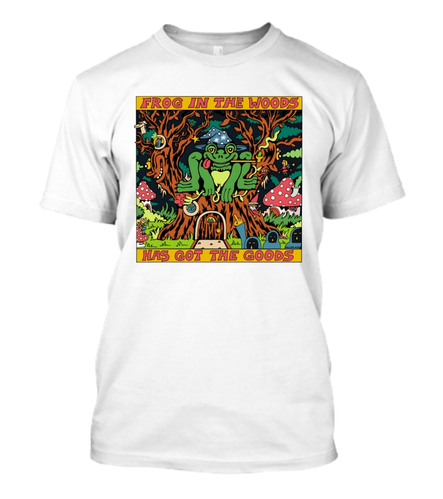 Frog In The Woods Has Got The Goods Killer Acid Psychedelic Forest Scene T-Shirt