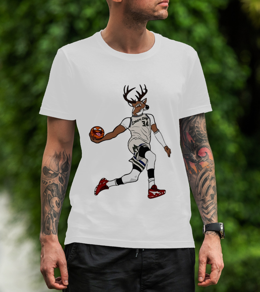 Milwaukee Bucks Cream City 34 Deer Basketball T-Shirt