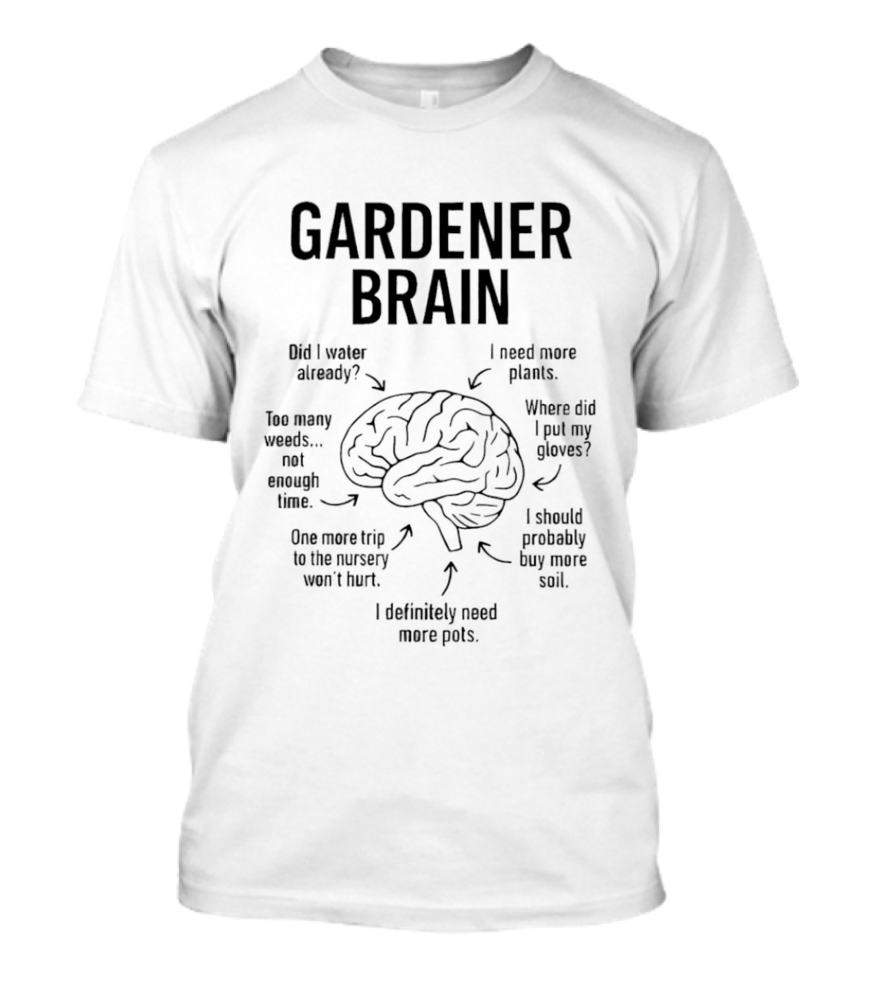 Gardener Brain Gardening Plant Thoughts And Ideas T-Shirt