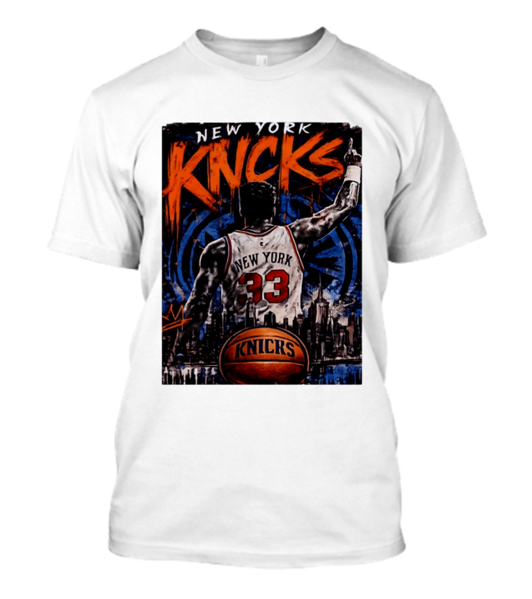 New York Knicks Ewing 33 City Skyline Basketball T-Shirt