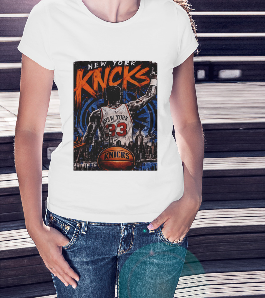 New York Knicks Ewing 33 City Skyline Basketball T-Shirt