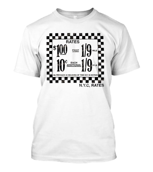 Samara Weaving New York Taxi Rates Vintage Fare Checkerboard Frame T-Shirt