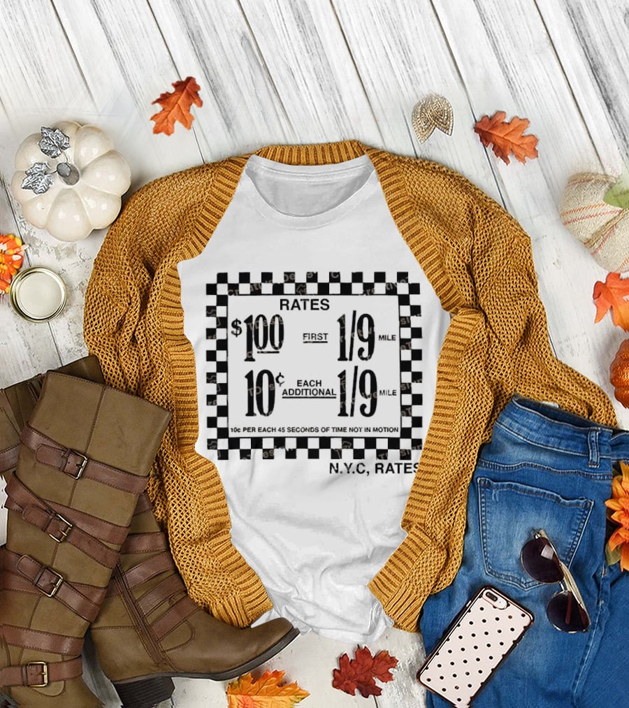 Samara Weaving New York Taxi Rates Vintage Fare Checkerboard Frame T-Shirt