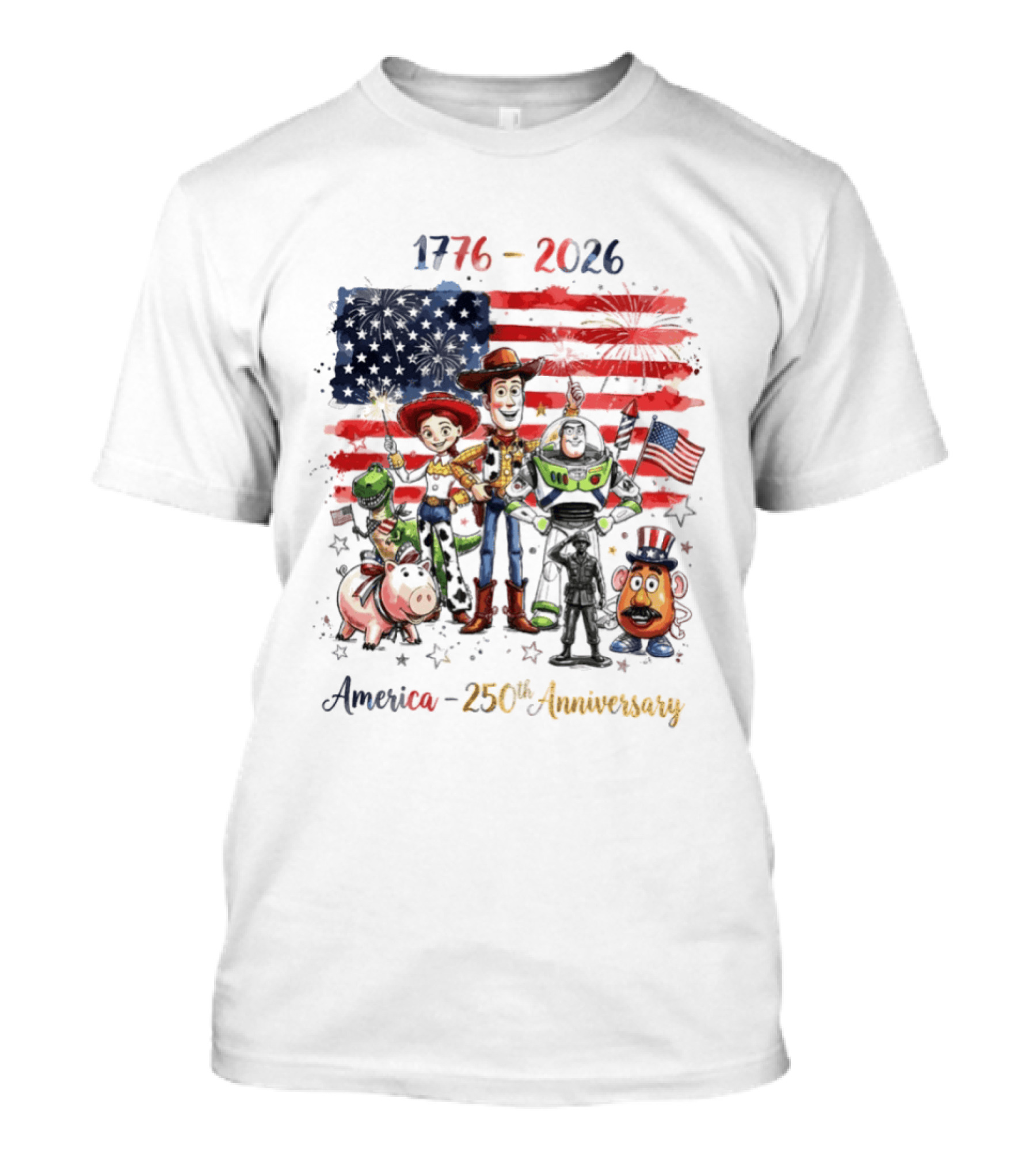 Woody Buzz Rex Hamm Jessie 1776 2026 America 250th Anniversary T-Shirt