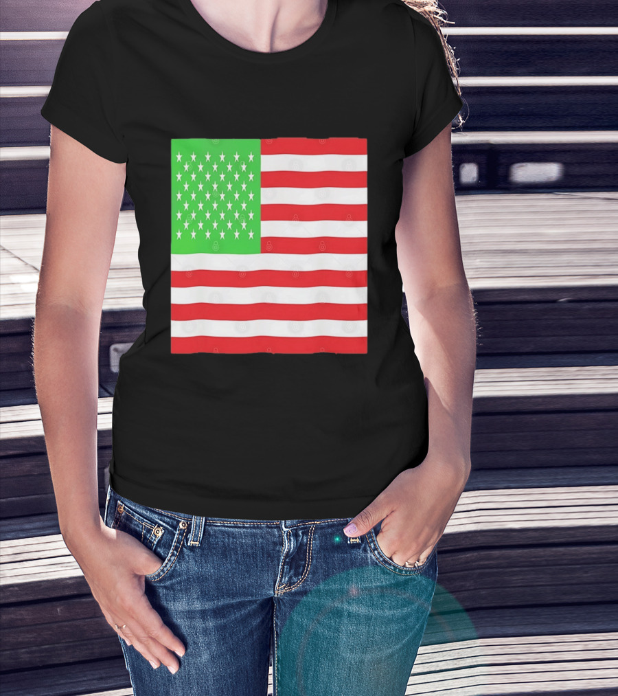 American Flag Green And Red Color Variant Stars And Stripes T-Shirt