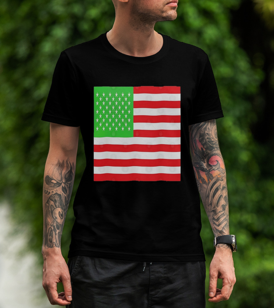 American Flag Green And Red Color Variant Stars And Stripes T-Shirt