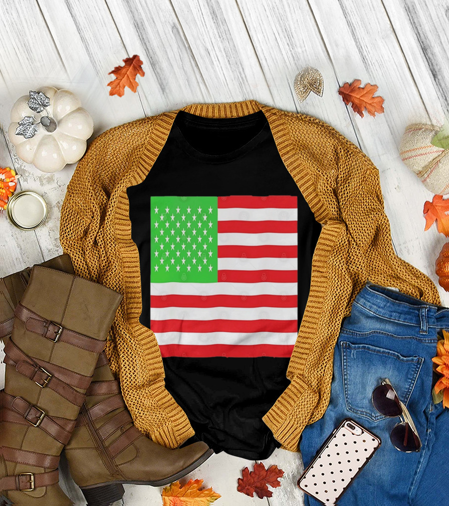 American Flag Green and Red Color Variant Stars and Stripes T-Shirt