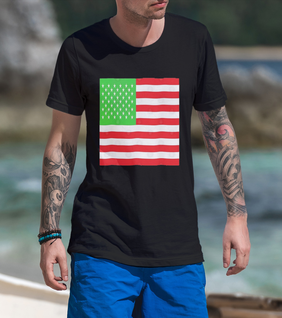 American Flag Green And Red Color Variant Stars And Stripes T-Shirt