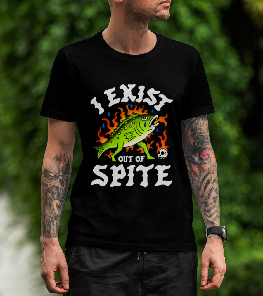 Bass Fish I Exist Out Of Spite Skull Fire Flames T-Shirt