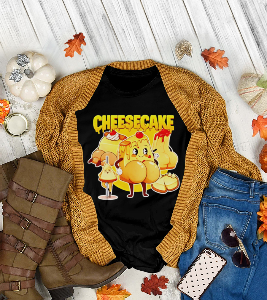 Cheesecake Delicious Cartoon Characters with Cherry and Whipped Cream T-Shirt