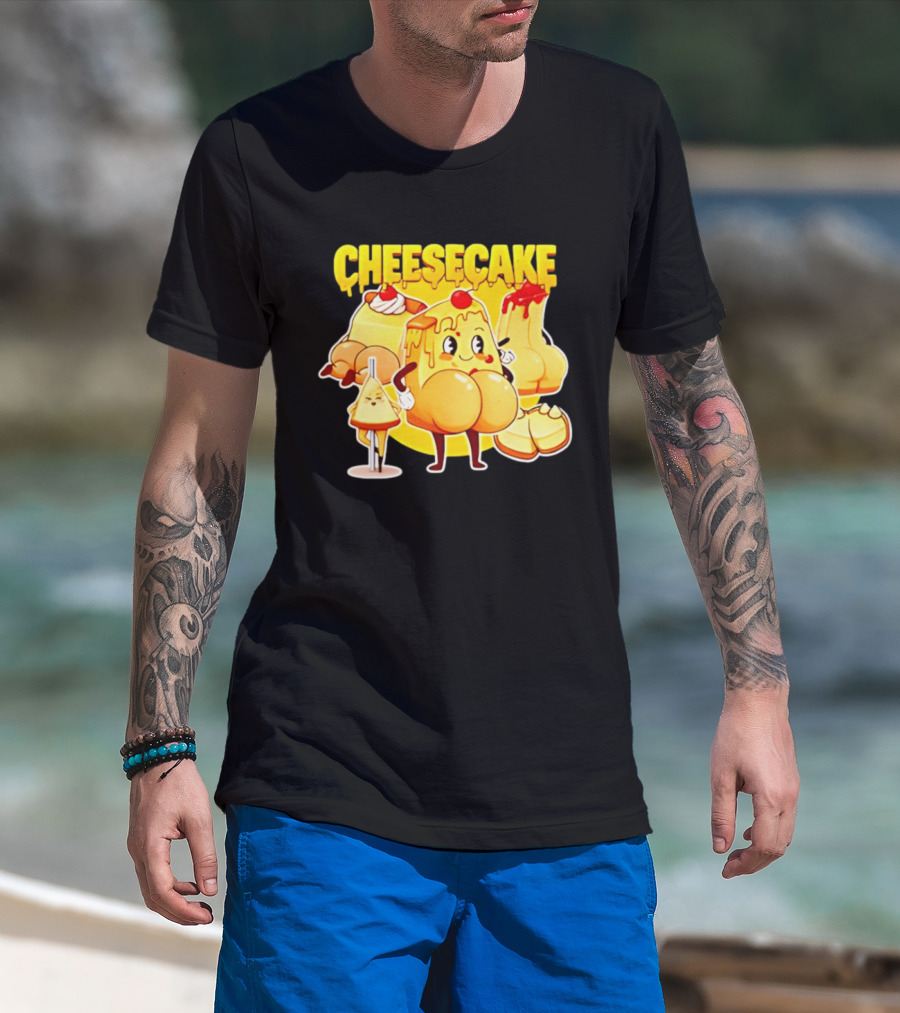 Cheesecake Delicious Cartoon Characters With Cherry And Whipped Cream T-Shirt