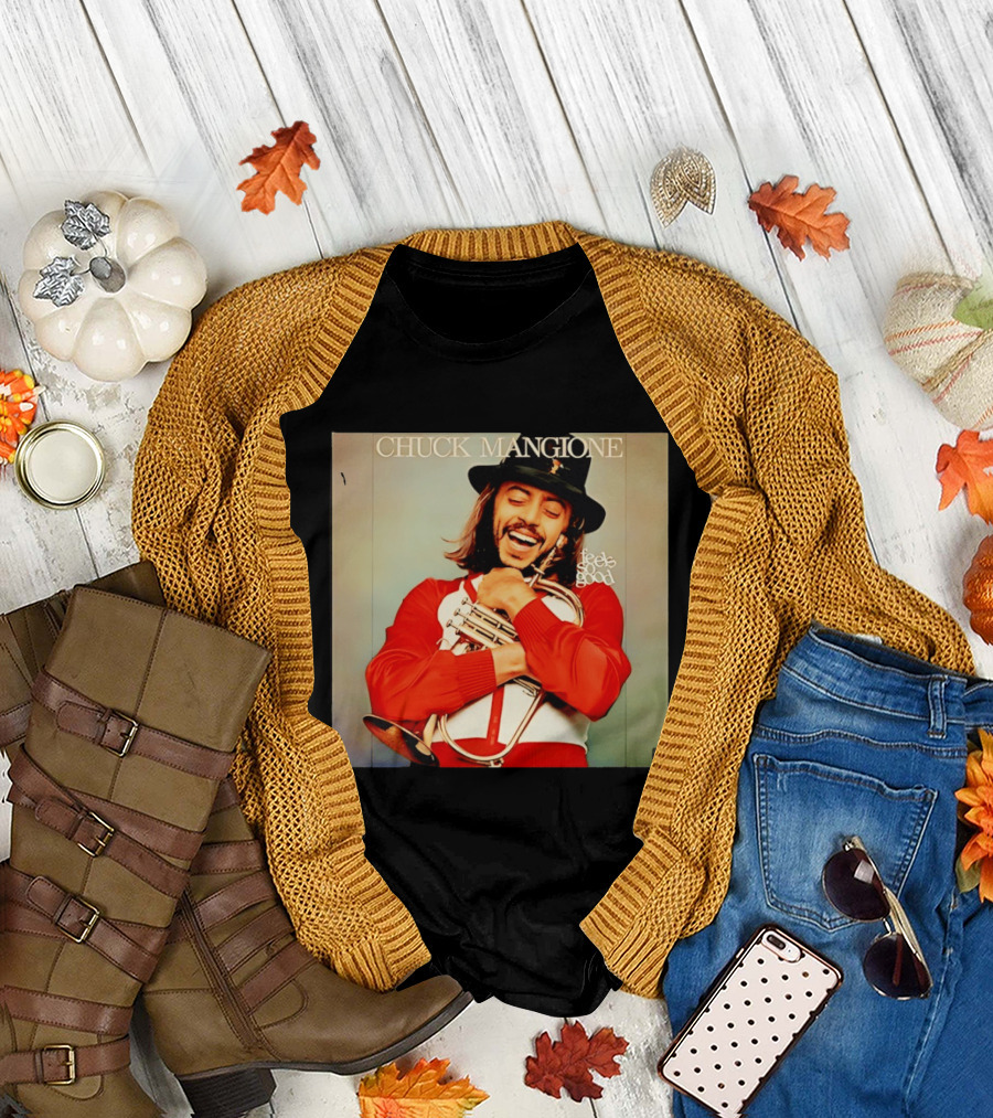 Chuck Mangione Feels So Good Iconic Album Cover with Flugelhorn Player in Red and White Outfit T-Shirt