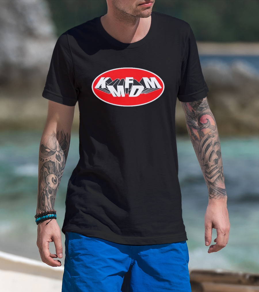 KMFDM Mass Shooting Bold Red Oval T-Shirt