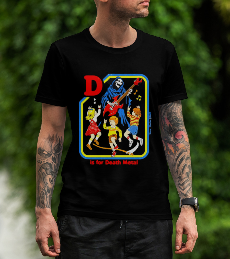 D Is For Death Metal Grim Reaper Kids Rocking Out With Electric Guitar T-Shirt
