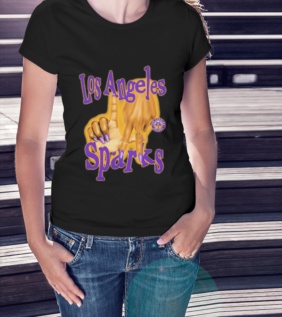Los Angeles Sparks WNBA Finger Gesture Purple Ink Sketch T-Shirt