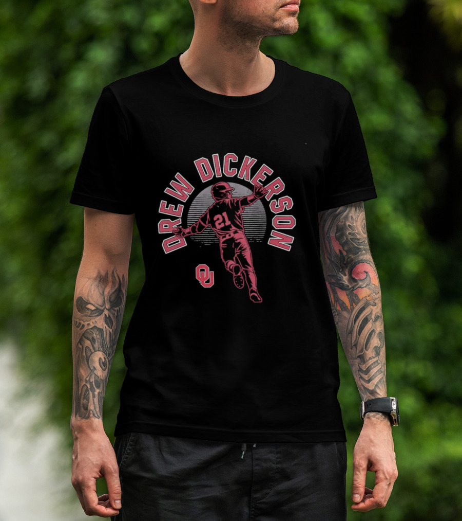 Drew Dickerson Oklahoma Sooners Player Baseball Silhouette OU T-Shirt