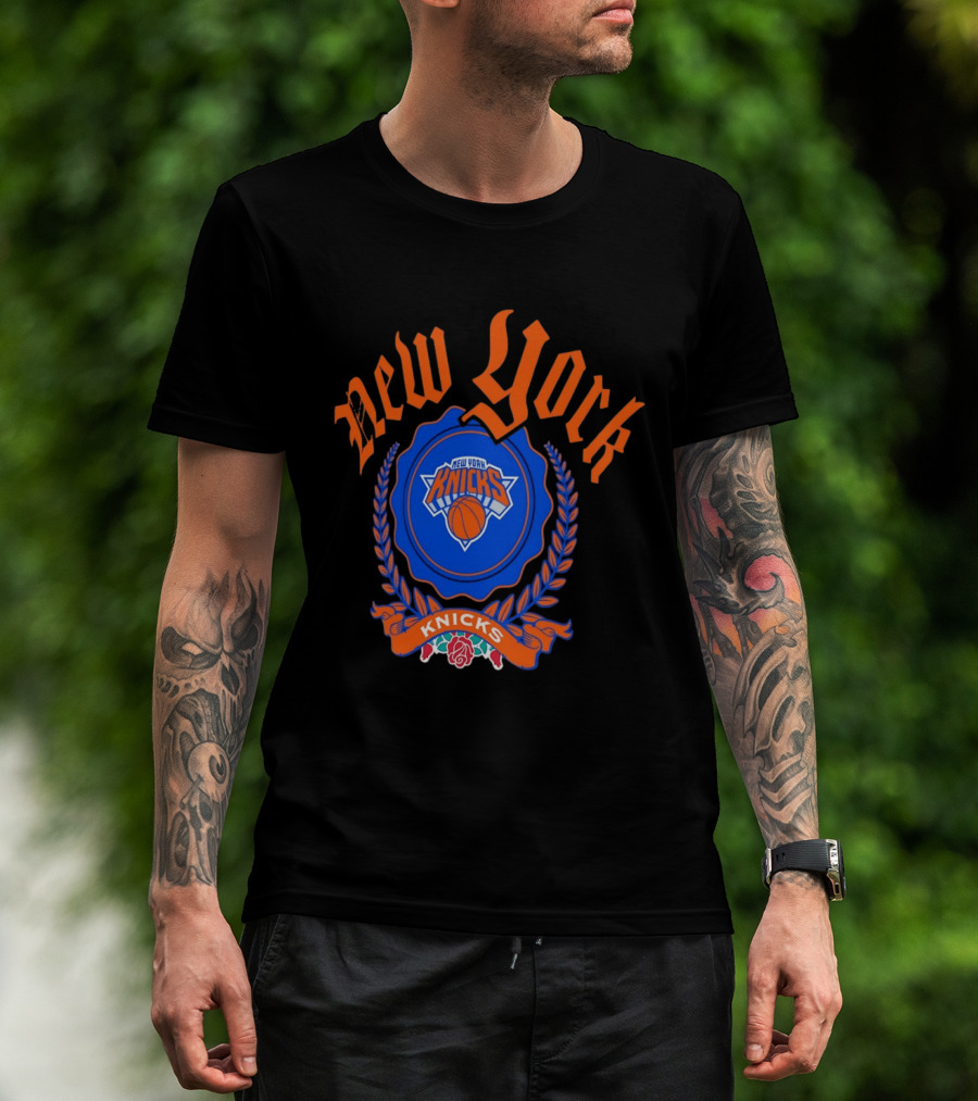New York Knicks Crest With Rose And Blue T-Shirt