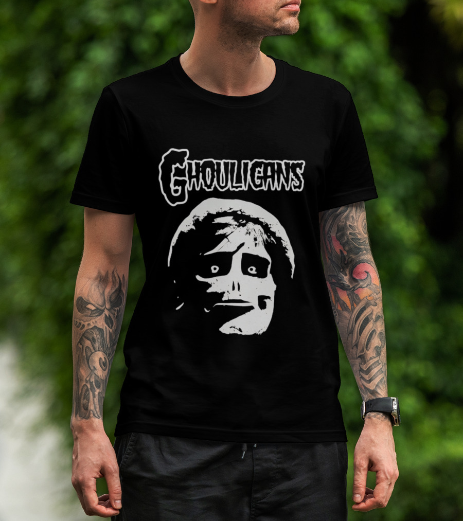 Ghouligans Classic Horror Punk Skull Face White T-Shirt