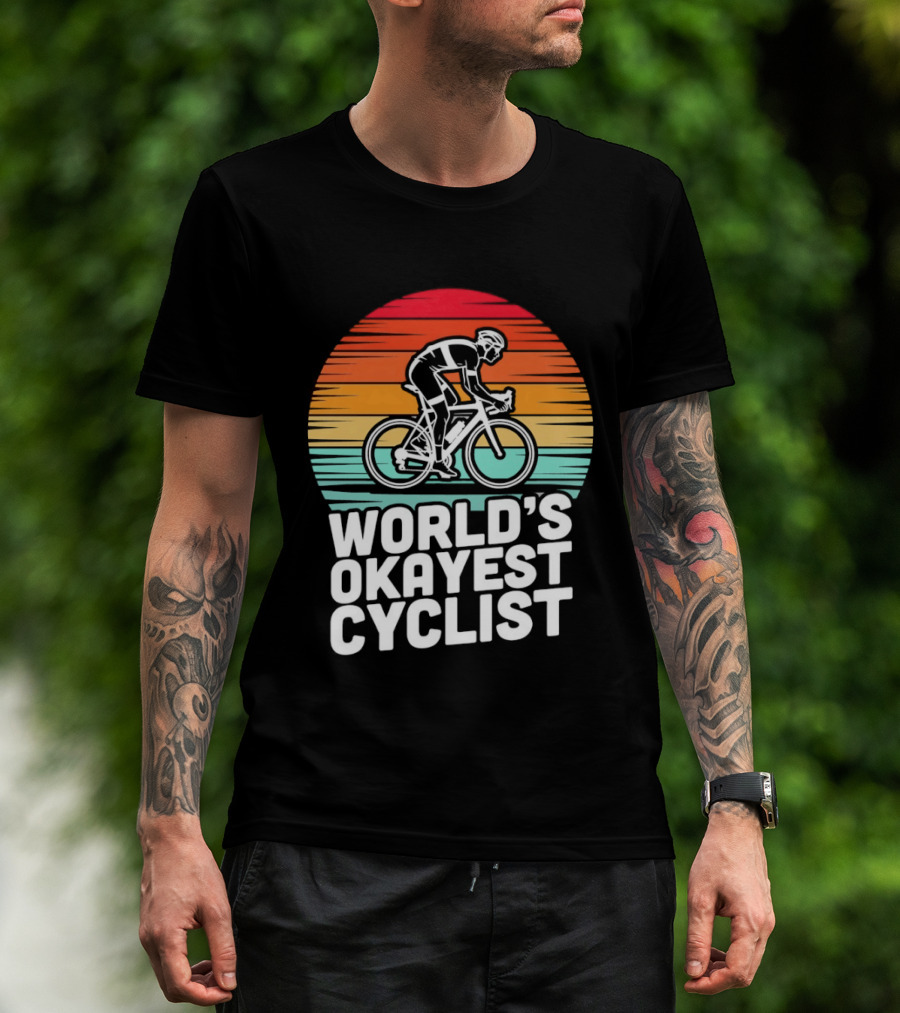 World's Okayest Cyclist Sunset Bicycle T-Shirt