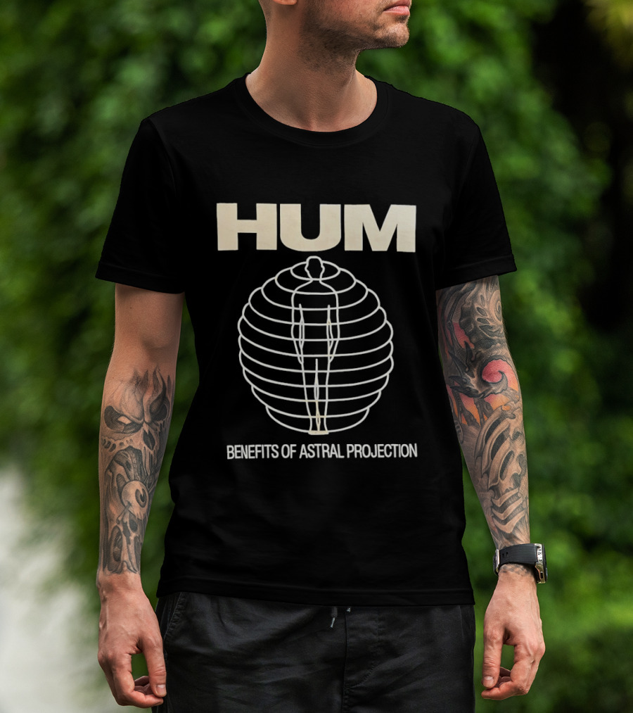 HUM Benefits Of Astral Projection Illustration With Human Figure And Concentric Circles T-Shirt