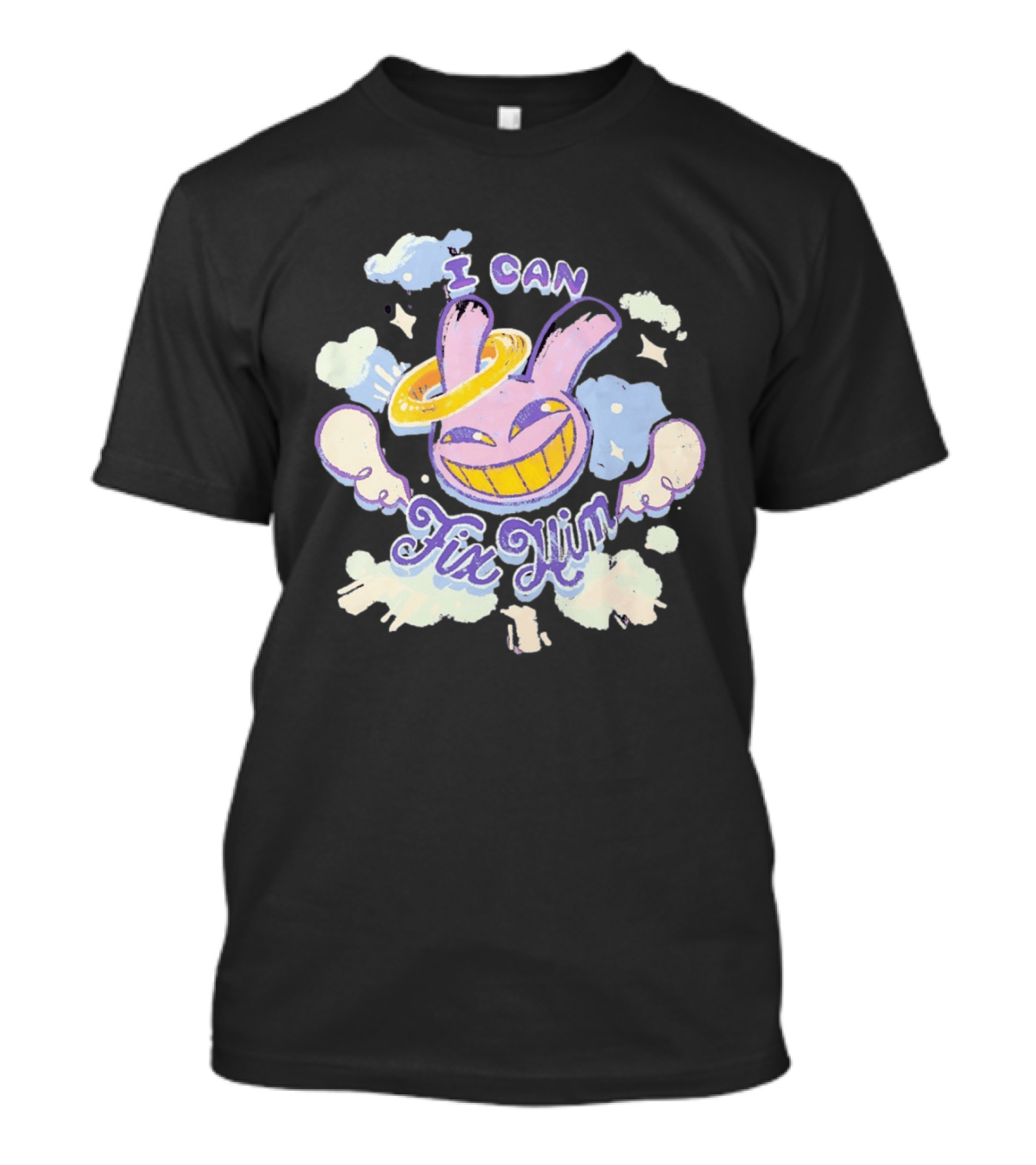 I Can Fix Him Creepy Purple Rabbit Halo Wings T-Shirt