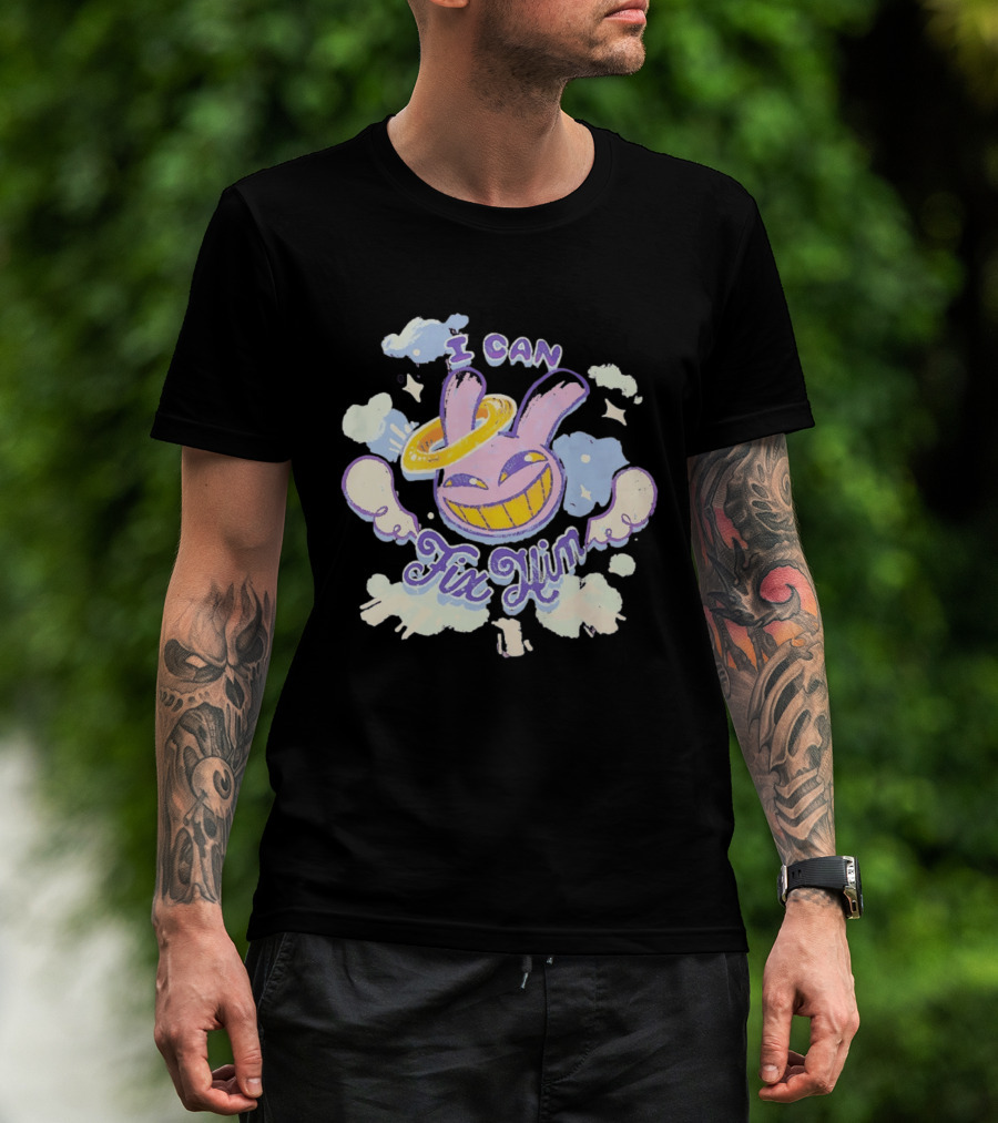 I Can Fix Him Creepy Purple Rabbit Halo Wings T-Shirt