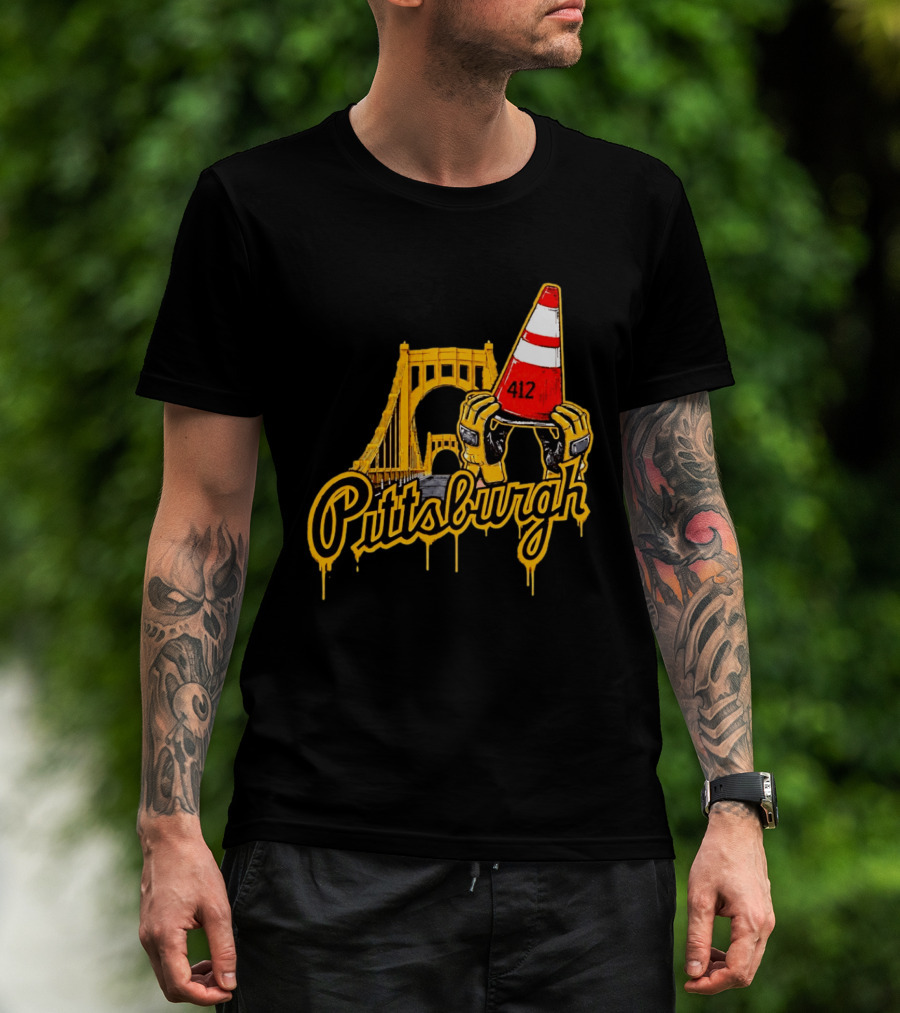 Pittsburgh 412 Construction Cone Bridge T-Shirt