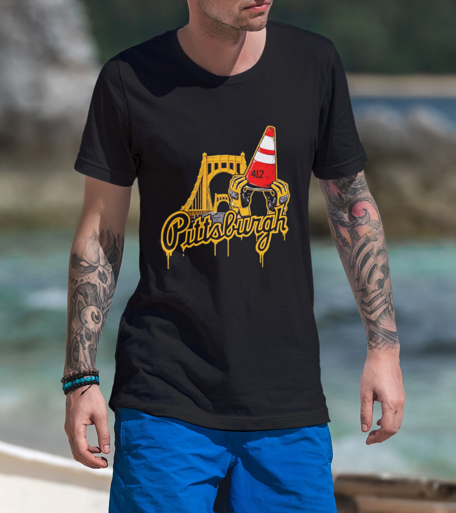 Pittsburgh 412 Construction Cone Bridge T-Shirt