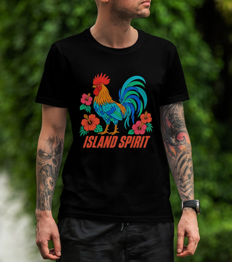 Island Spirit Rooster Hibiscus Flower Tropical Bird T-Shirt