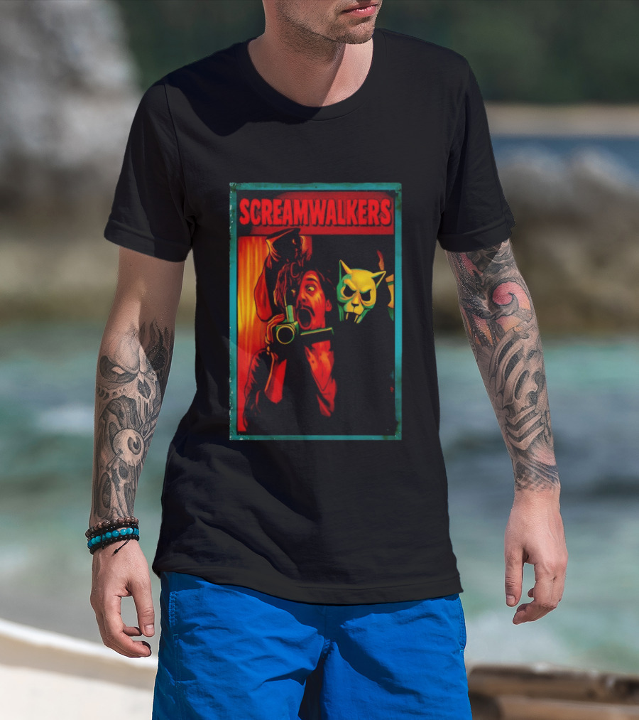 Screamwalkers Horror Movie With Camera And Masked Figure T-Shirt