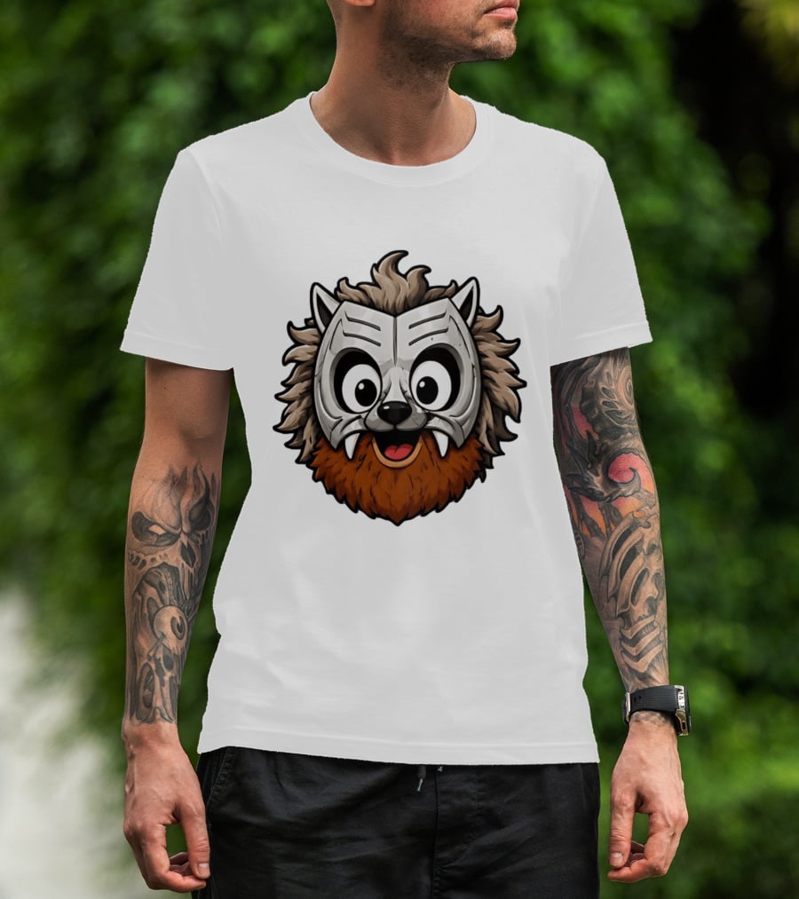 Werewolf Mask Cartoon With Adorable Big Eyes And Fangs T-Shirt