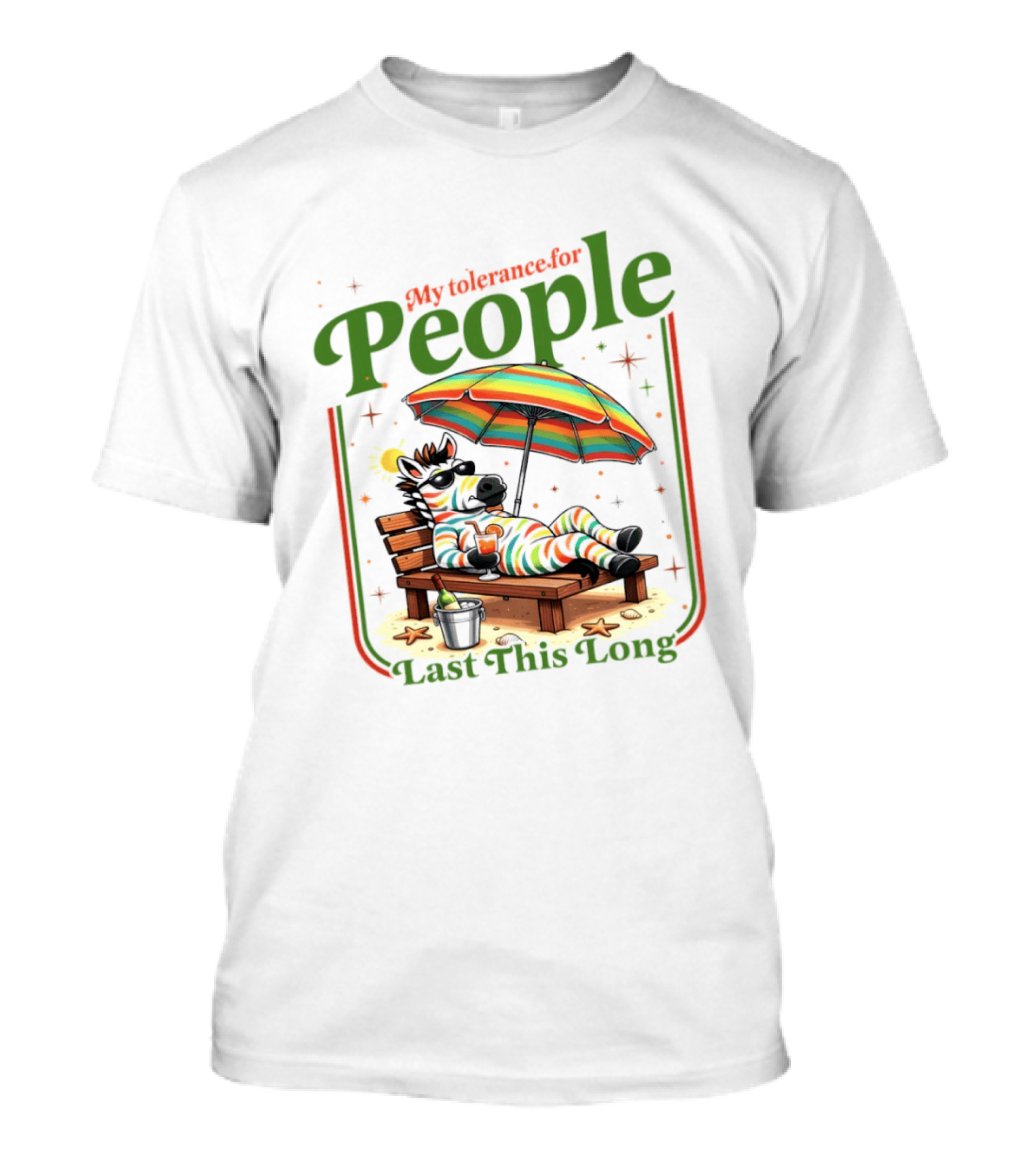 Zebra My Tolerance For People Star Sun Umbrella Relaxing Beach Scene T-Shirt
