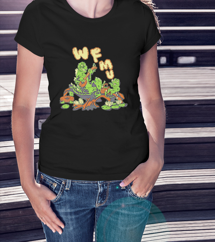 WFMU Swamp Picnic Frogs With Instruments And Radio T-Shirt