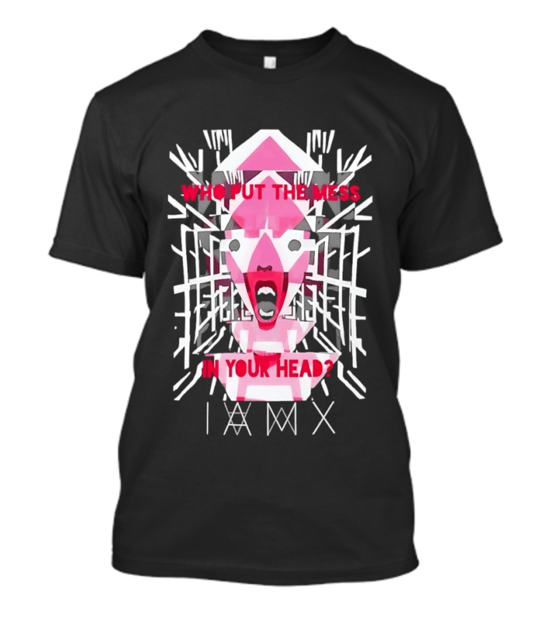 Who Put The Mess In Your Head Pink Abstract Geometric Face T-Shirt