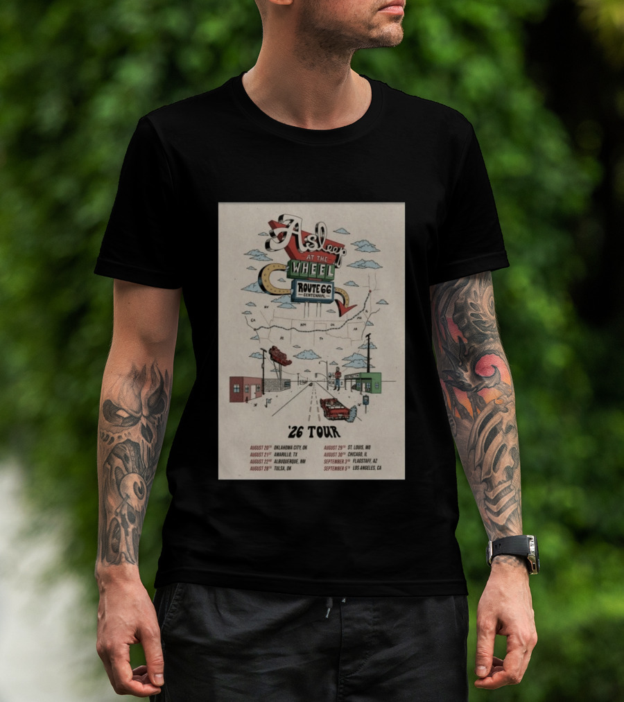 Asleep At The Wheel Route 66 Centennial Tour '26 Oklahoma City Amarillo Albuquerque Tulsa St. Louis Chicago Flagstaff Los Angeles T-Shirt