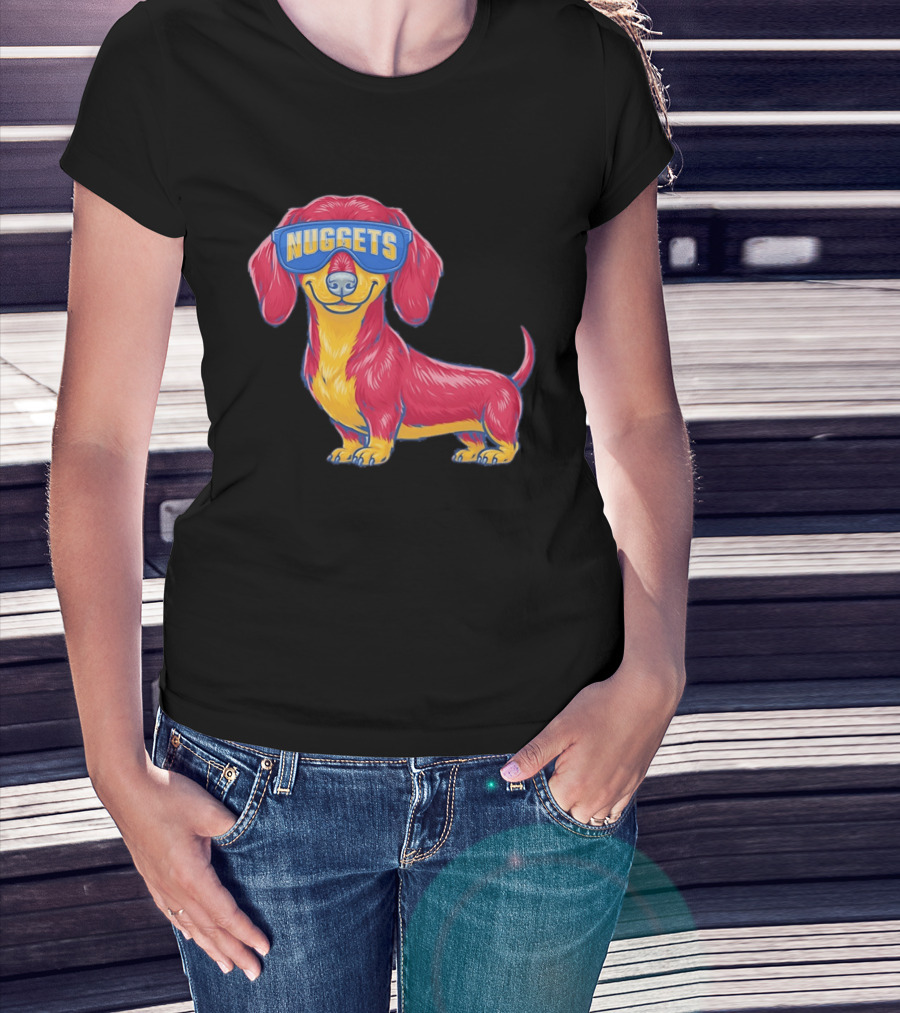 Denver Nuggets Dachshund Dog Wearing Oversized Glasses T-Shirt