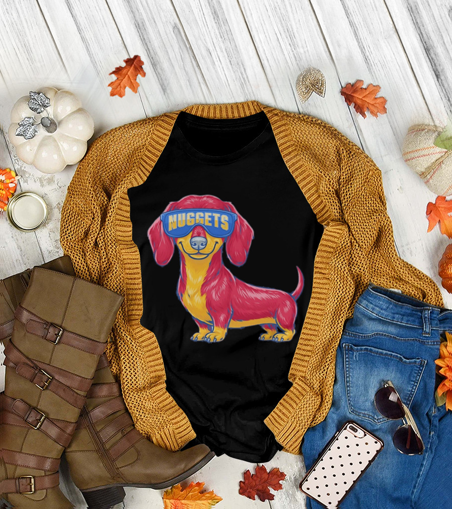 Denver Nuggets Dachshund Dog Wearing Oversized Glasses T-Shirt